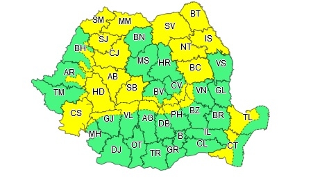 Cod galben de fenomene severe în România, inclusiv județul Botoșani