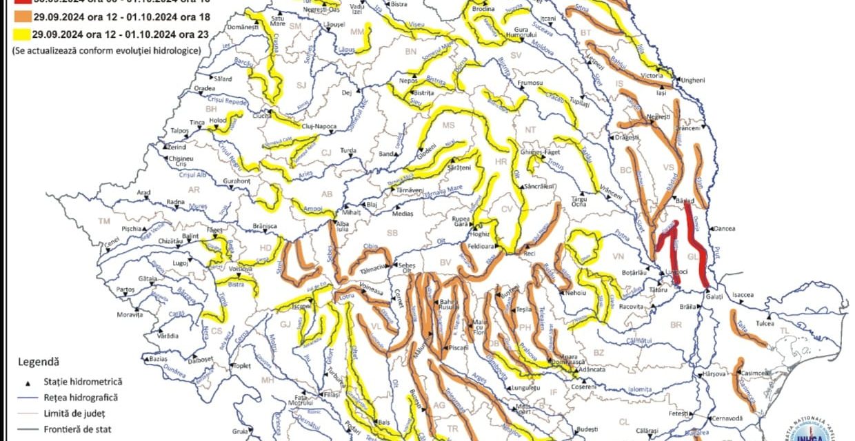 Trei zile sub cod portocaliu de inundații pe râurile Jijia, Prut și afluenții acestora